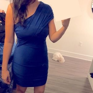 Aqua Draped one shoulder blue mini dress NWT